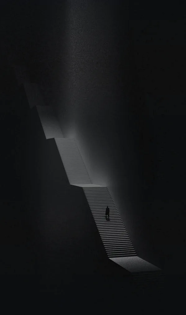 The Menos quote feed on a staircase background